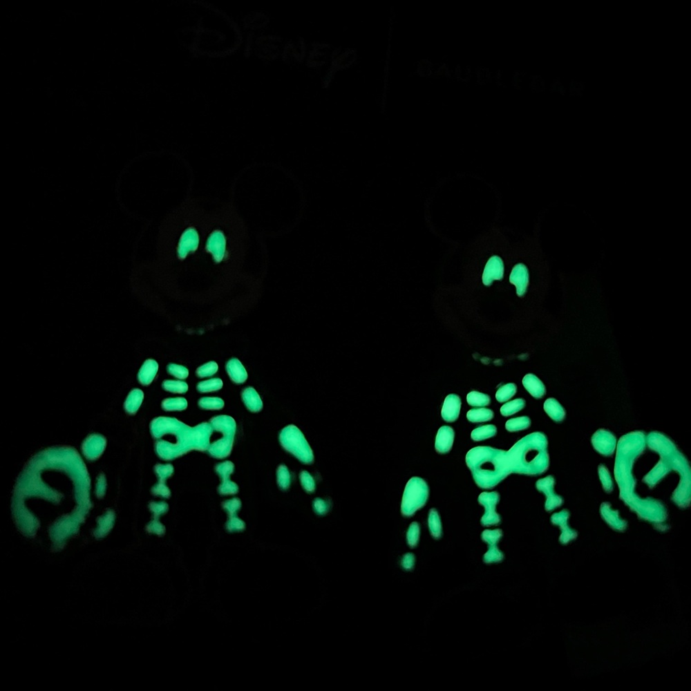 RARE Disney Baublebar Mickey Mouse Skeleton Halloween Earrings Glow In Dark NIB
